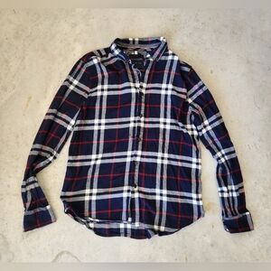 Denim & Flower Tartan Flannel Casual Button Up Shirt Mens Size L blue red